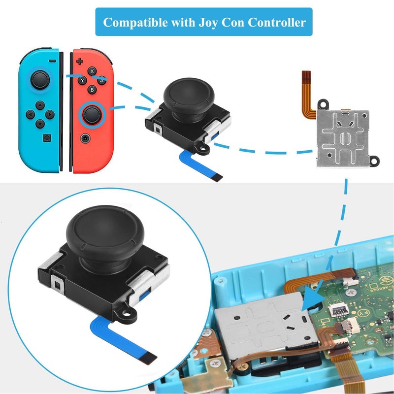 JAOYSTII 3D Replacement Joystick Analog, Thumb Stick for Nintendo Switch, 2-Pack Analog Joystick Replacement with 2pcs Thumb Stick Caps & Screws (Black) - Image 2